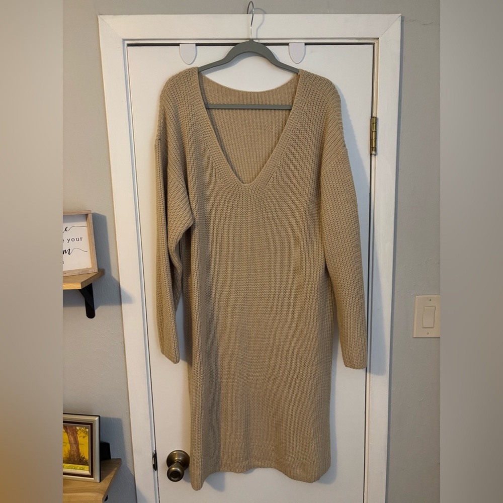 SHEIN Beige Long Sleeve Knit Dress